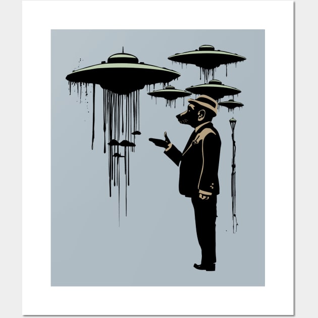 The Dogs in Black: Sci Fi UFO Surrealism Wall Art by SunGraphicsLab